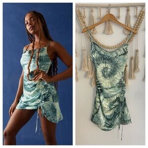 Kendall & Kylie green tie dye satin mini dress festival going out lace up xs